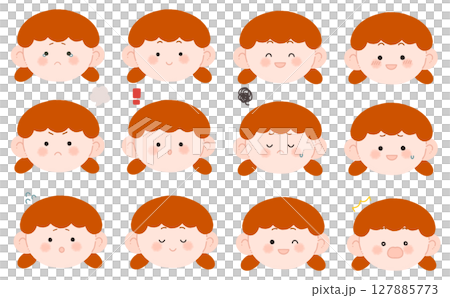 Orange hair girl facial expression set 127885773