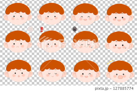 Orange hair boy facial expression set 127885774