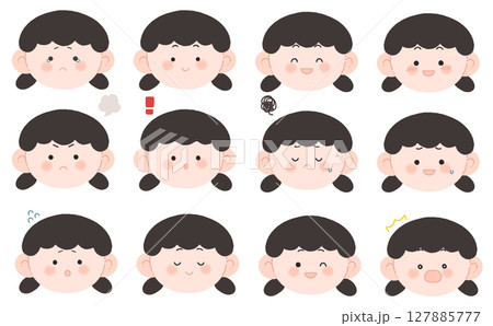 黒髪の女の子の表情セット 127885777