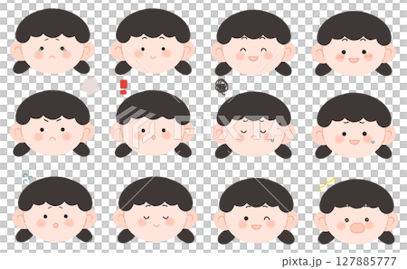 黒髪の女の子の表情セット 127885777