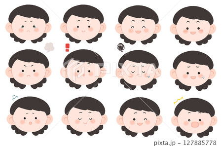 黒髪の女性の表情セット 127885778