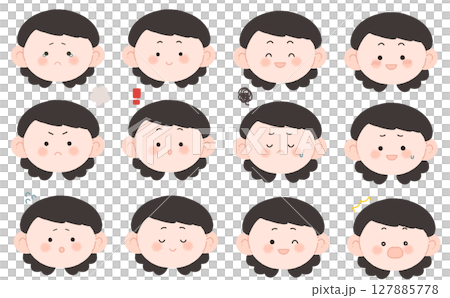 黒髪の女性の表情セット 127885778