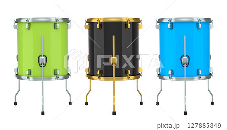 Set of drums on white background. 3d render concept of musical instrument Set of drums on white background. 3d render concept of musical instrument 127885849