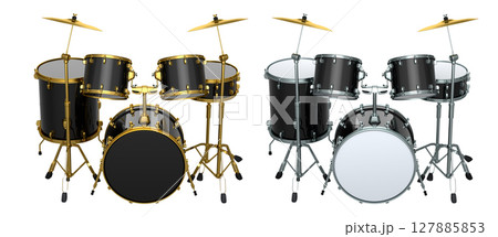 Set of realistic drums with metal cymbals or drumset on white background 127885853