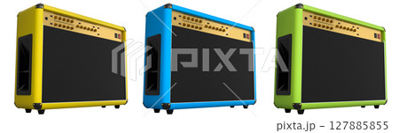 Set of classical electric and acoustic guitar amplifier isolated on white background. Set of classical electric and acoustic guitar amplifier isolated on white background. 127885855