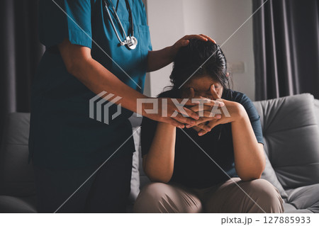 Hand and deep empathy, doctor offers medicine, support and hope to every patient, building trust through compassionate health care in clinic, hospital setting true care and medicals restore health. 127885933