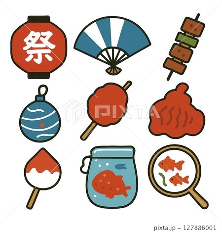 かわいい夏祭りのイラスト素材 127886001