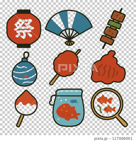 可愛的夏季節日插畫素材 127886001