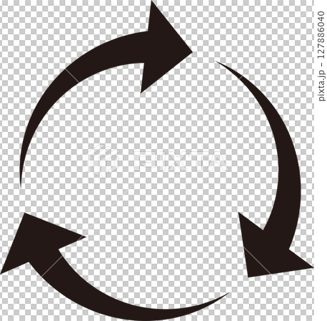シンプルな回転矢印2  3つ 黒 単体 127886040