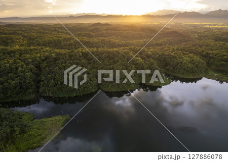 colorful dramatic sky with cloud at sunset 127886078