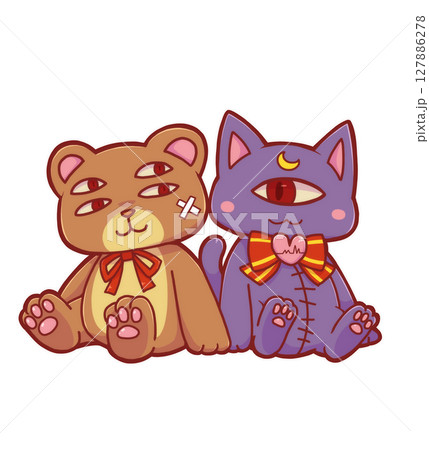 クマとネコのぬいぐるみ 127886278