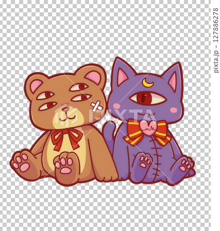 クマとネコのぬいぐるみ 127886278