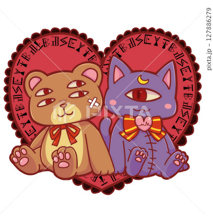 クマとネコのぬいぐるみとハート クマとネコのぬいぐるみとハート 127886279