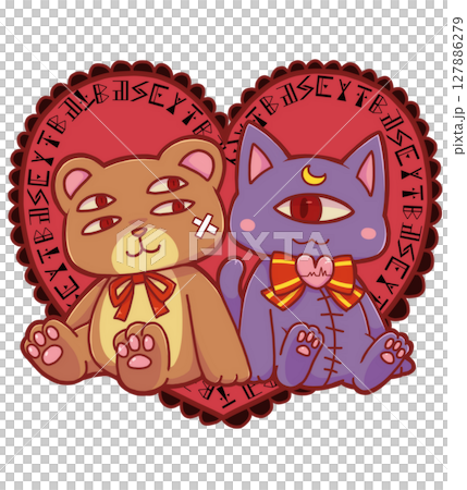 クマとネコのぬいぐるみとハート クマとネコのぬいぐるみとハート 127886279