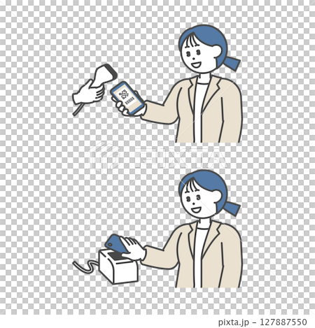 バーコード決済をするスーツ姿の女性 127887550