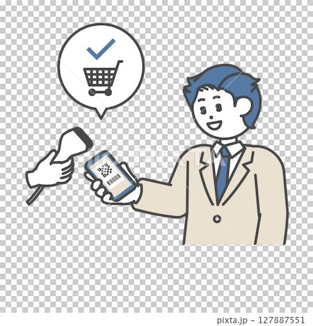 一位西裝革履的男士正在使用條碼付款 127887551