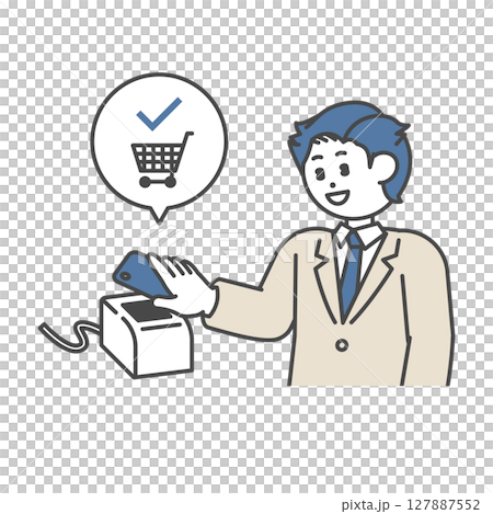 A man in a suit making a barcode payment A man in a suit making a barcode payment 127887552