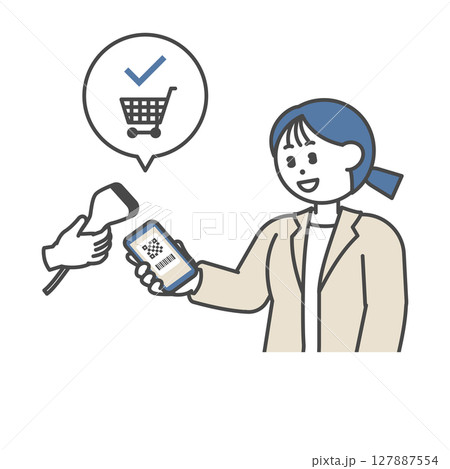 バーコード決済をするスーツ姿の女性 127887554