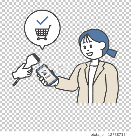 A woman in a suit making a barcode payment A woman in a suit making a barcode payment 127887554