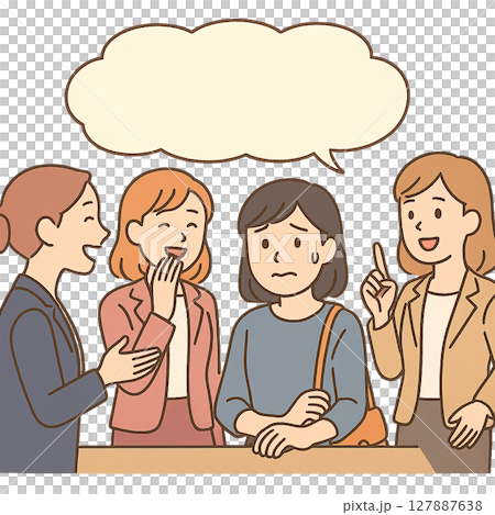 Women who are confused and find it hard to join in a conversation, women at work who are confused and unable to fit in, moments when they get caught up in a battle for dominance 127887638