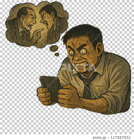 過去の怒りをスマホで反芻する夜、怒りの感情がよみがえる瞬間、スマホで怒りを増幅させる時間 127887832