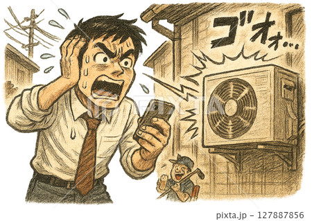 隣家の騒音トラブルに苦しむ日常、エアコン室外機の騒音に激怒、近隣騒音でストレスが限界に達する瞬間 隣家の騒音トラブルに苦しむ日常、エアコン室外機の騒音に激怒、近隣騒音でストレスが限界に達する瞬間 127887856