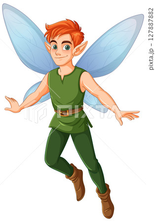 Whimsical Fairy with Red Hair and Blue Wings Whimsical Fairy with Red Hair and Blue Wings 127887882