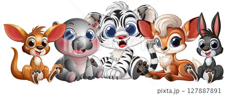 Adorable Cartoon Animal Friends Gathering Adorable Cartoon Animal Friends Gathering 127887891