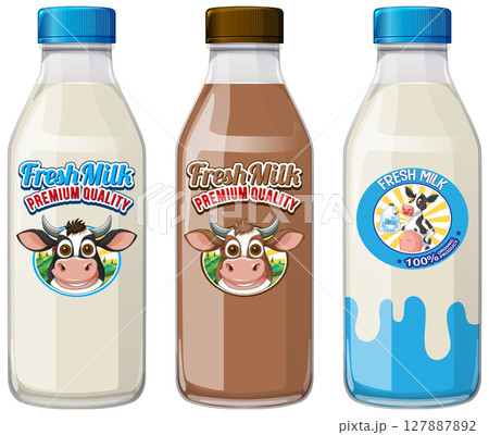 Colorful Milk Bottle Vector Illustration Set Colorful Milk Bottle Vector Illustration Set 127887892