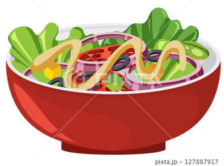 Fresh Vegetable Salad in Red Bowl 127887917