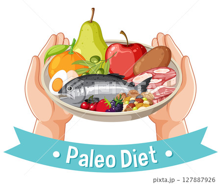 Colorful Paleo Diet Food Illustration 127887926