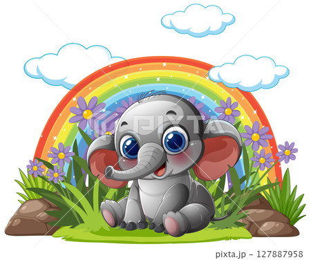 Cute Elephant Under a Rainbow 127887958