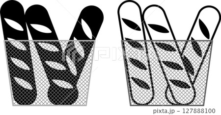 カゴに入った黒と白のフランスパン 127888100