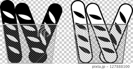 カゴに入った黒と白のフランスパン 127888100