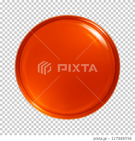 Shiny orange round shapes, 3D orange circular objects, luminous glass-like orange shapes 127888556