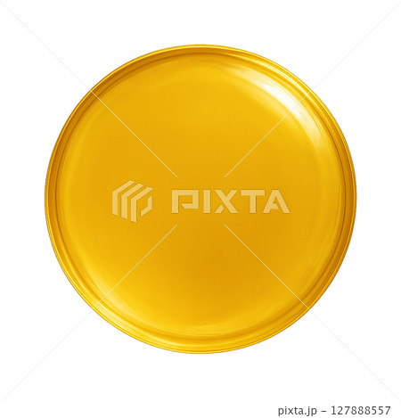 輝く黄色の円形オブジェクト、ガラス風に描かれた黄色の丸い図形、光沢感のある立体的な黄色サークル 127888557
