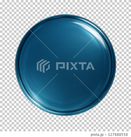 Shiny blue circular object, blue shiny glass-like round shape, 3D blue circle 127888558
