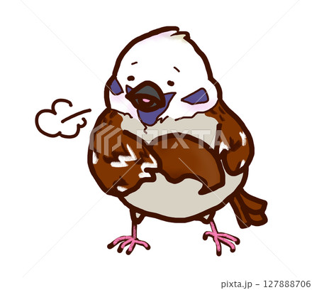 茶色帽子を脱いで休憩するシュールなすずめ 127888706