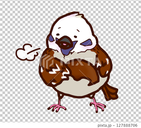 茶色帽子を脱いで休憩するシュールなすずめ 127888706