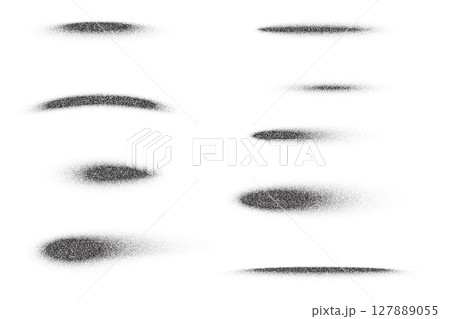 Grainy gradient shadows. Dotted circle shapes with noisy spray effect isolated on white background. Abstract vector brush strokes with stipple fade texture. 127889055