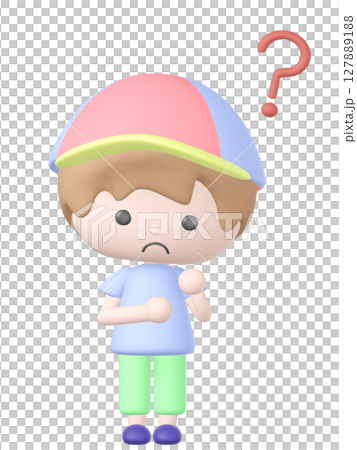 3Dのはてなマークと疑問の表情の男の子のイラスト 127889188