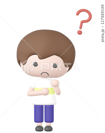 3Dのはてなマークと疑問の表情の男の子のイラスト 127889189
