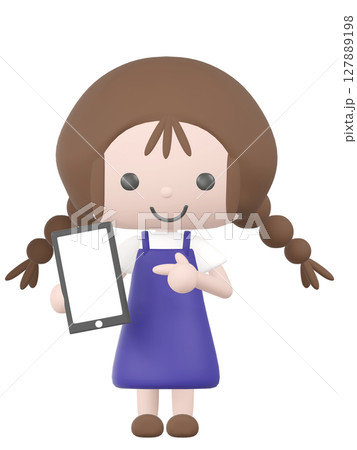 3Dのスマホを指差す女の子のイラスト 3Dのスマホを指差す女の子のイラスト 127889198
