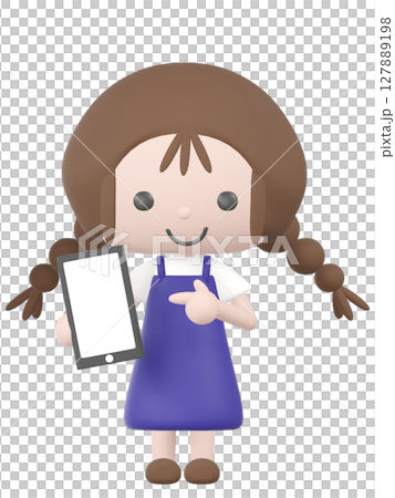 3Dのスマホを指差す女の子のイラスト 3Dのスマホを指差す女の子のイラスト 127889198