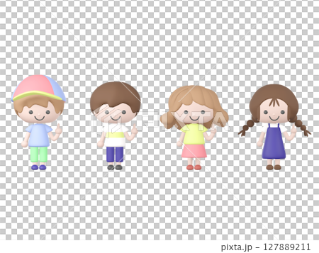 3D illustration set of children raising one hand 127889211