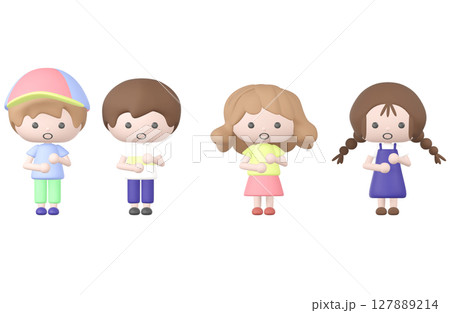 3Dの驚いている子どもたちのイラストセット 127889214