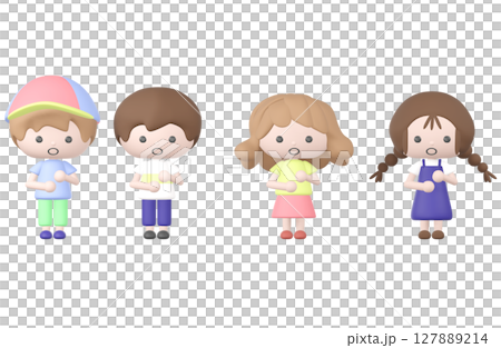 3Dの驚いている子どもたちのイラストセット 127889214