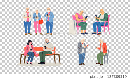 Young people and seniors using smartphones 127889319