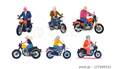 バイクに乗るシニア世代の男女 127889322