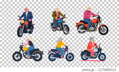 バイクに乗るシニア世代の男女 127889322